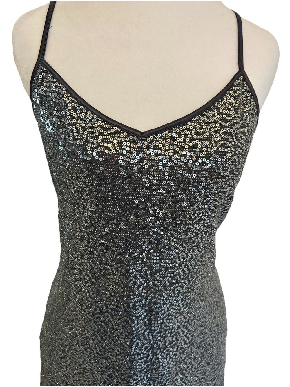 Vintage Express Cami Tank Black Silver Babydoll Y2K beads Sequins Whimsical M